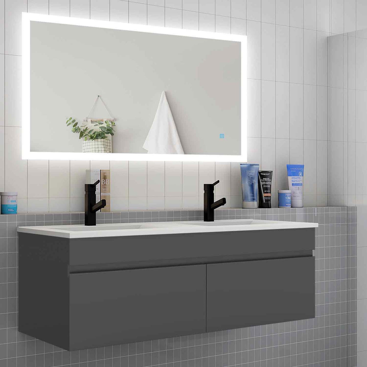 Badmöbel Set ADELA 120 cm Standschrank Anthrazit Waschbecken mit Unterschrank mit Soft-Close Funktion