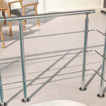 OZEAN Treppengeländer Edelstahl mit 3 Querstreben | 80 - 200 cm | 1,8mm Wandstärke Bodenmontage Silber