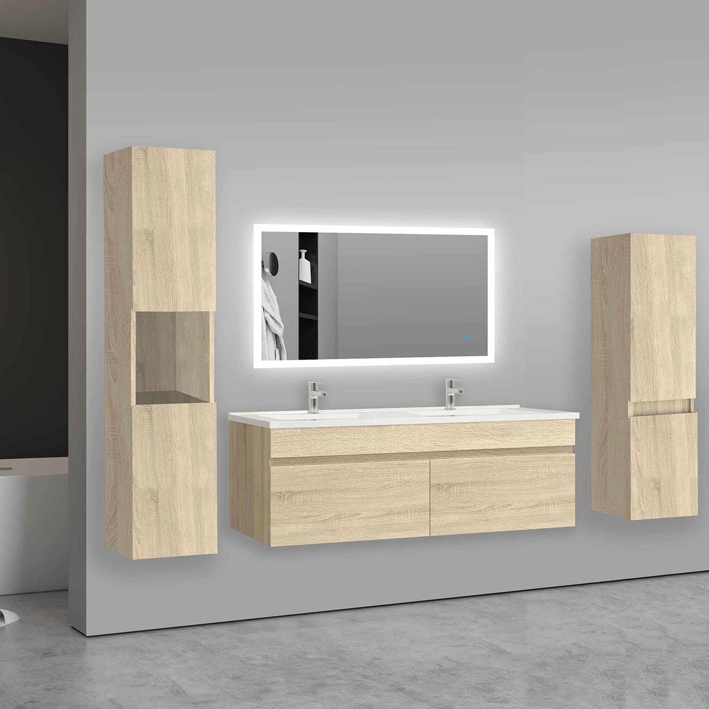 Hochschrank 110 cm Hängeschrank Badschrank Badezimmer Schrank Eiche Matt