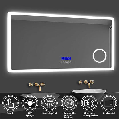 LED Spiegel 140x80 cm Bluetooth LED Schminkspiegel TOUCH BESCHLAGFREI Wandspiegel Kalt/Warmweiß