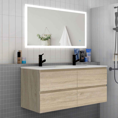 Badmöbel Set 120 cm  Vormontiert Eiche Natur Waschbecken mit Unterschrank inkl. 4-Schubladen Soft-Close Funktion