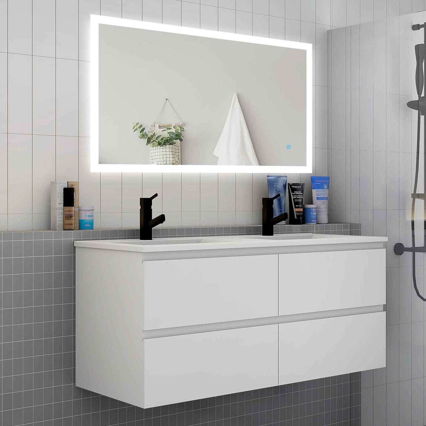 Badmöbel Set 120 cm Weiß Waschbecken mit Unterschrank Soft-Close