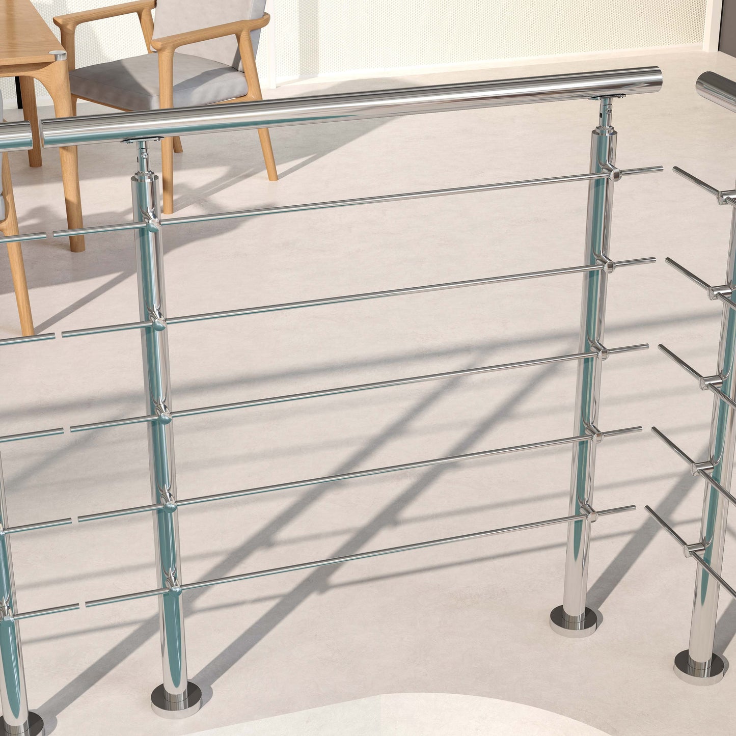 OZEAN Treppengeländer Edelstahl mit 5 Querstreben | 80 - 200 cm | 1.8mm Wandstärke Bodenmontage Silber