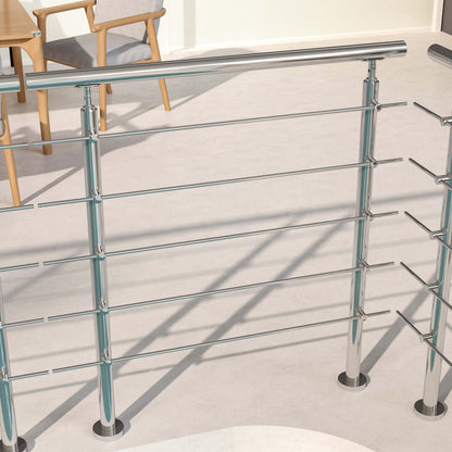 OZEAN Treppengeländer Edelstahl mit 5 Querstreben | 80 - 200 cm | 1.8mm Wandstärke Bodenmontage Silber