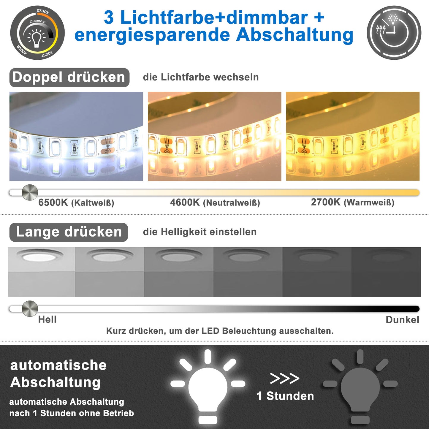 LED Rund Spiegel 3 Lichtfarbe Dimmbar Speicherfunktion Badzimmerspiegel Touchschalter und Wandschalter 40x40cm