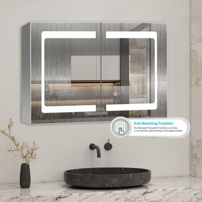 LED Spiegelschrank 80x60cm mit Wand/Touchschalter,Beschlagfrei,3 Lichtfarbe 2700-6500K Dimmbar und Rasier steckdose,Aluminium, Softclose