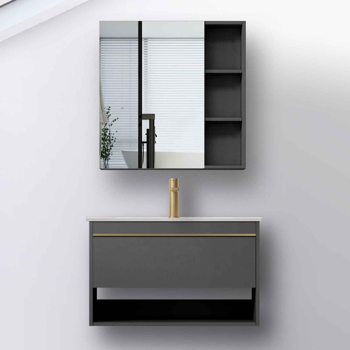 Badmöbel Set 80 cm Weiß Waschbecken mit Unterschrank inkl. 1-Schubladen Soft-Close Funktion