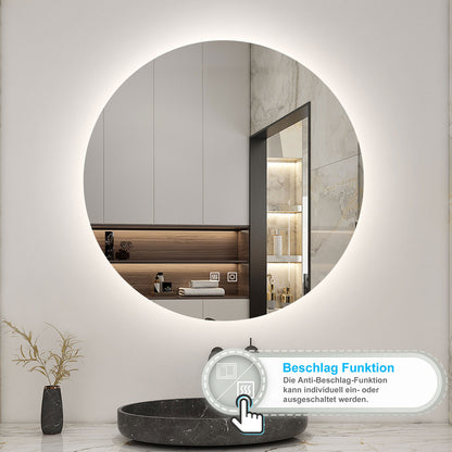Rund Badspiegel 100cm LED Wandspiegel mit Touch/Wandschalter Beschlagfrei 3 Lichtfarbe+Dimmbar Badezimmerspiegel mit Beleuchtung IP44