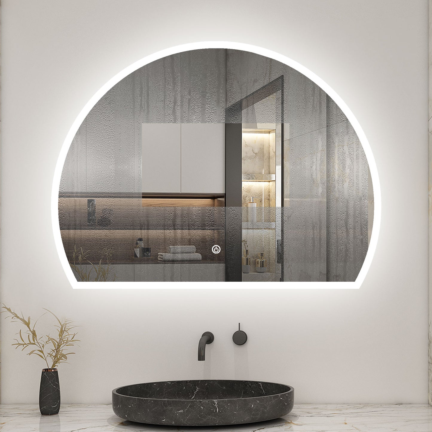LED Badspiegel 80x60cm Halbrund Badspiegel mit Beleuchtung Anti-Beschlag Wand/Touchschalter 3 Lichfarbe Dimmbar Kalt/Neutral/Warmweiß Badezimmerspiegel Lichtspiegel IP44