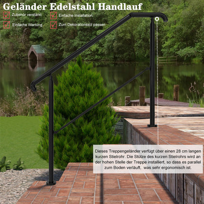 OZEAN Eingangsgeländer Edelstahl verstellbar für 2-5 Stufen | 3.5mm verstärkte Platte | Silber/Schwarz