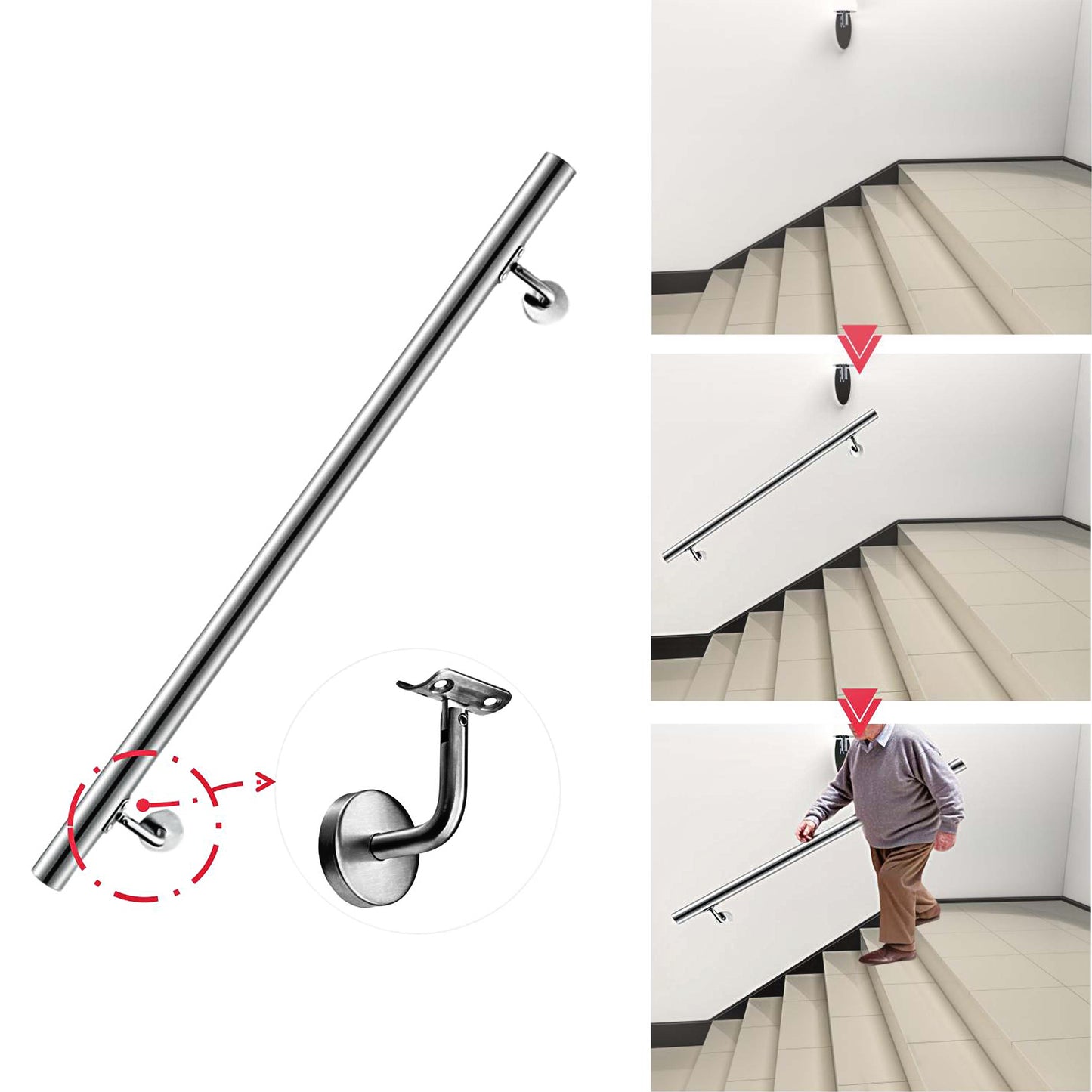 150 cm Handlauf Edelstahl Außentreppe, Wandhandlauf, Treppengeländer Edelstahl Innen und Außen