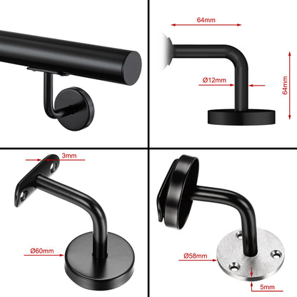 OZEAN Wandhandlauf Edelstahl 80-240 cm | 3mm verstärkte Lasche & 5mm Basis | Silber/Schwarz/Holzoptik