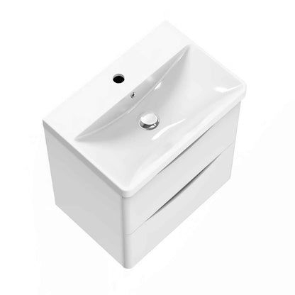 Badmöbel Set 50 cm  Vormontiert Weiß Waschbecken mit Unterschrank inkl. 2-Schubladen Soft-Close Funktion