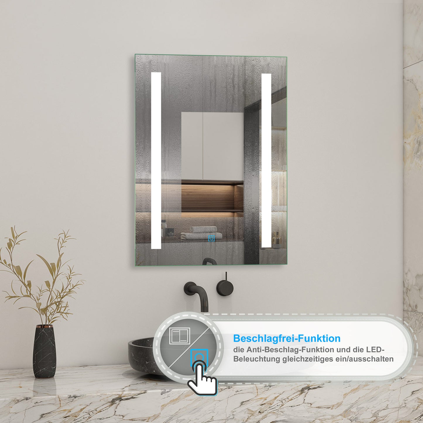 Badspiegel mit Beleuchtung 60x80cm Badezimmerspiegel 3 Lichtfarbe Kalt/Neutral/Warmweiß Dimmbar,Wandspiegel mit Touch-schalter Beschlagfrei IP44