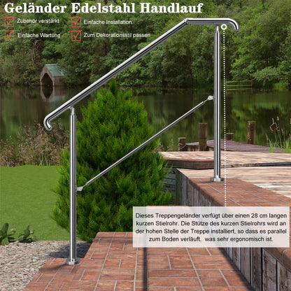 OZEAN Eingangsgeländer Edelstahl verstellbar für 2-5 Stufen | 3.5mm verstärkte Platte | Silber/Schwarz