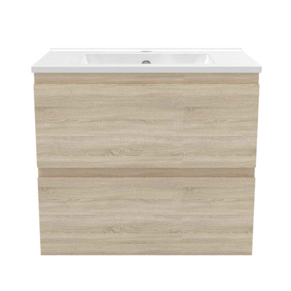 Badmöbel Set 60 cm  Vormontiert Eiche Natur Waschbecken mit Unterschrank inkl. 2-Schubladen Soft-Close Funktion