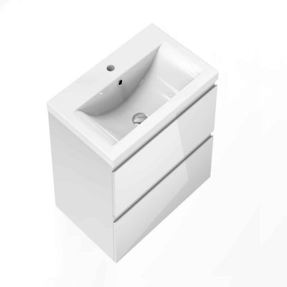 Badmöbel Set 50 cm  Vormontiert Weiß Waschbecken mit Unterschrank inkl. 2-Schubladen Soft-Close Funktion