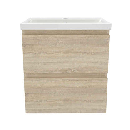 Badmöbel Set 50 cm  Vormontiert Eiche Natur Waschbecken mit Unterschrank inkl. 2-Schubladen Soft-Close Funktion