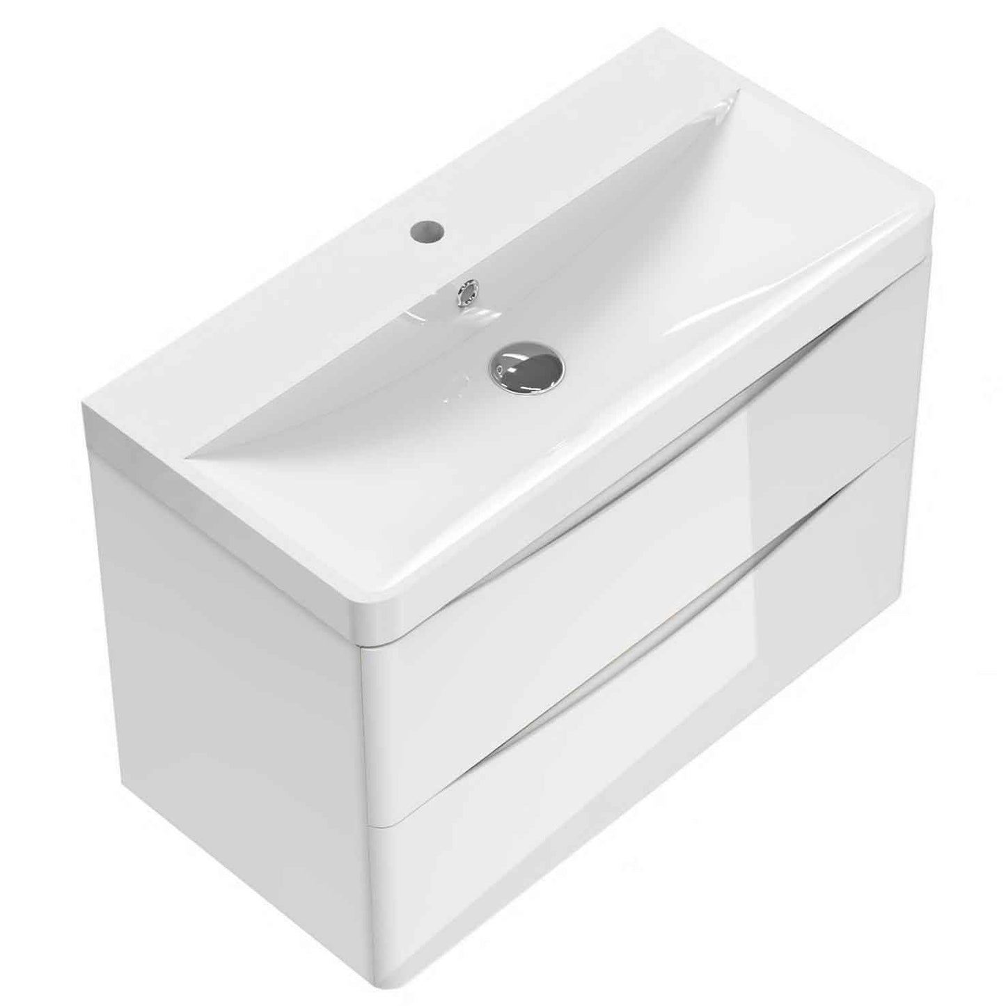 Badmöbel Set 80 cm  Vormontiert Weiß Waschbecken mit Unterschrank inkl. 2-Schubladen Soft-Close Funktion