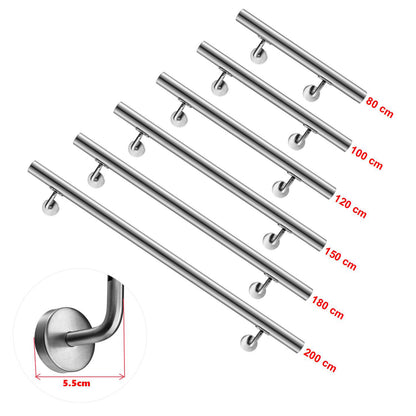 OZEAN Edelstahl Wandhandlauf Set - Silber - 80cm bis 200cm | Treppengeländer für Innen & Außen