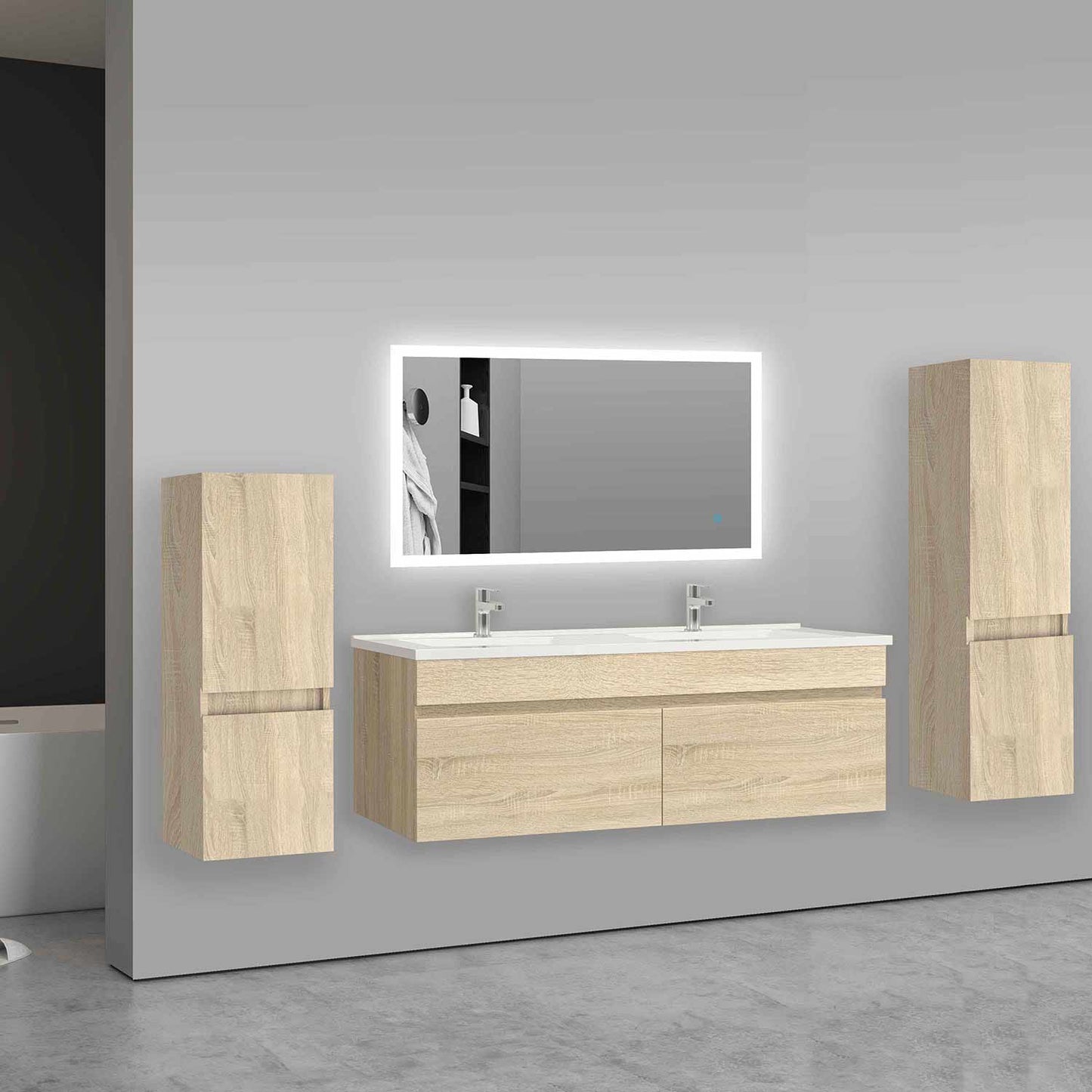 Hochschrank 110 cm Hängeschrank Badschrank Badezimmer Schrank Eiche Matt