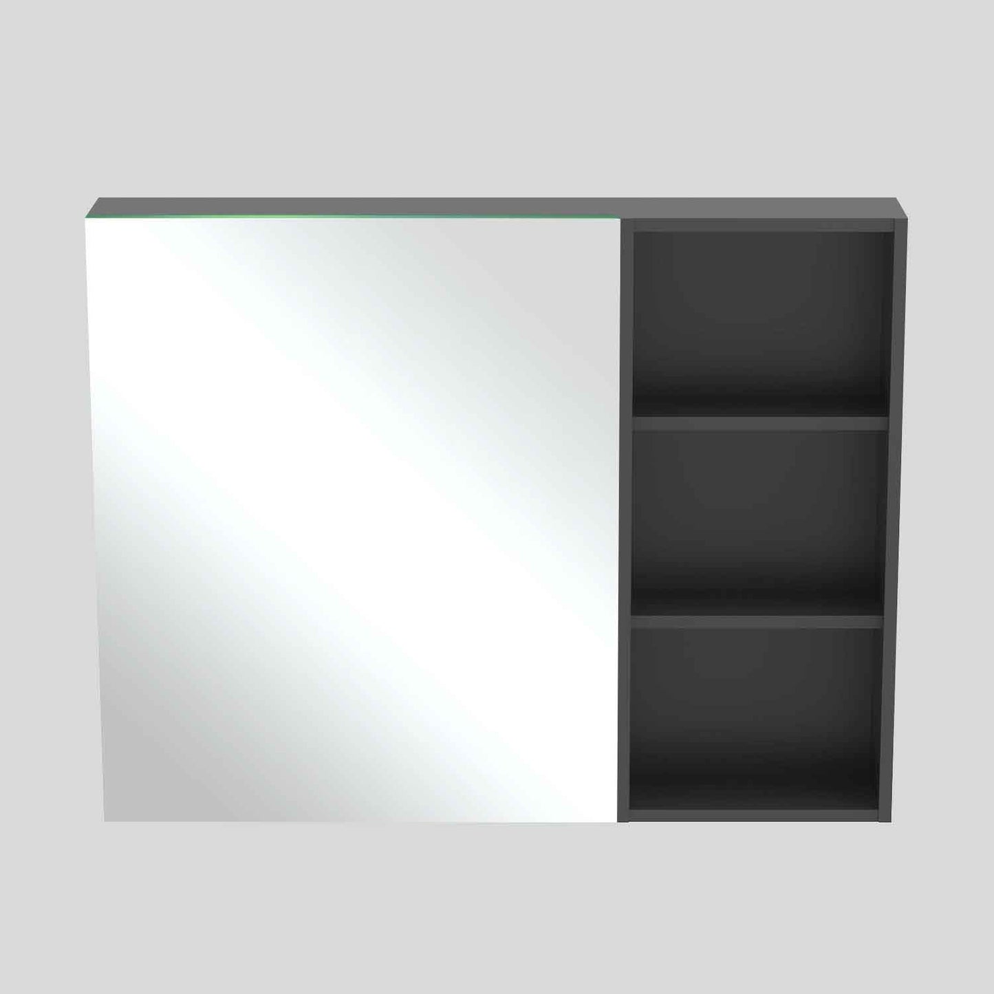 Spiegelschrank 90 cm Badspiegel Badezimmerschrank Sperrholzplatte Gäste WC Dunkelgrau Matt