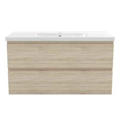 Badmöbel Set 100 cm  Vormontiert Eiche Natur Waschbecken mit Unterschrank inkl. 2-Schubladen Soft-Close Funktion