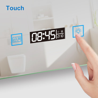 Badspiegel mit Beleuchtung 140x80cm LED Wandspiegel mit Uhr,Touch und 3x Vergrößernder Kosmetikspiegel,Badezimmerspiegel Beschlagfrei 3 Lichtfarbe 2700-6500K Dimmbar,IP44