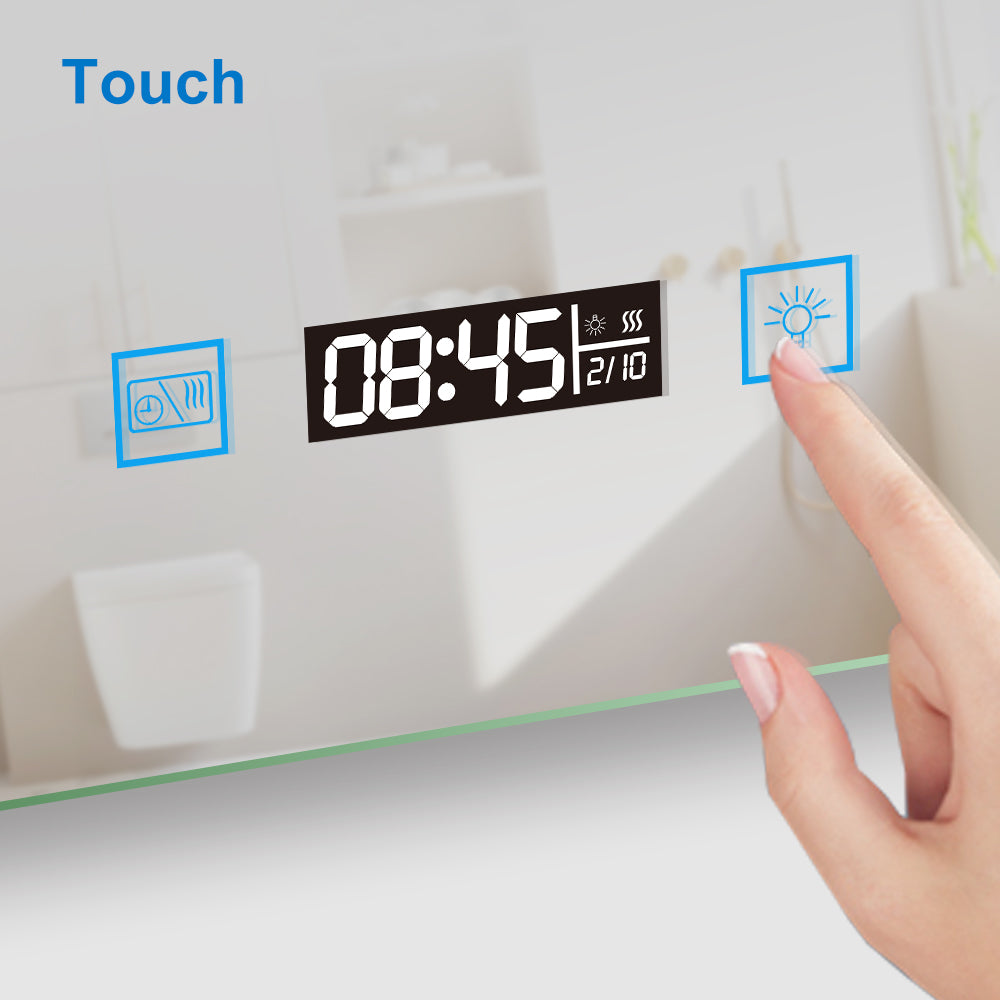 Badspiegel mit Beleuchtung 100x60cm LED Wandspiegel mit Uhr,Touch und 3x Vergrößernder Kosmetikspiegel,Badezimmerspiegel Beschlagfrei 3 Lichtfarbe 2700-6500K Dimmbar,IP44