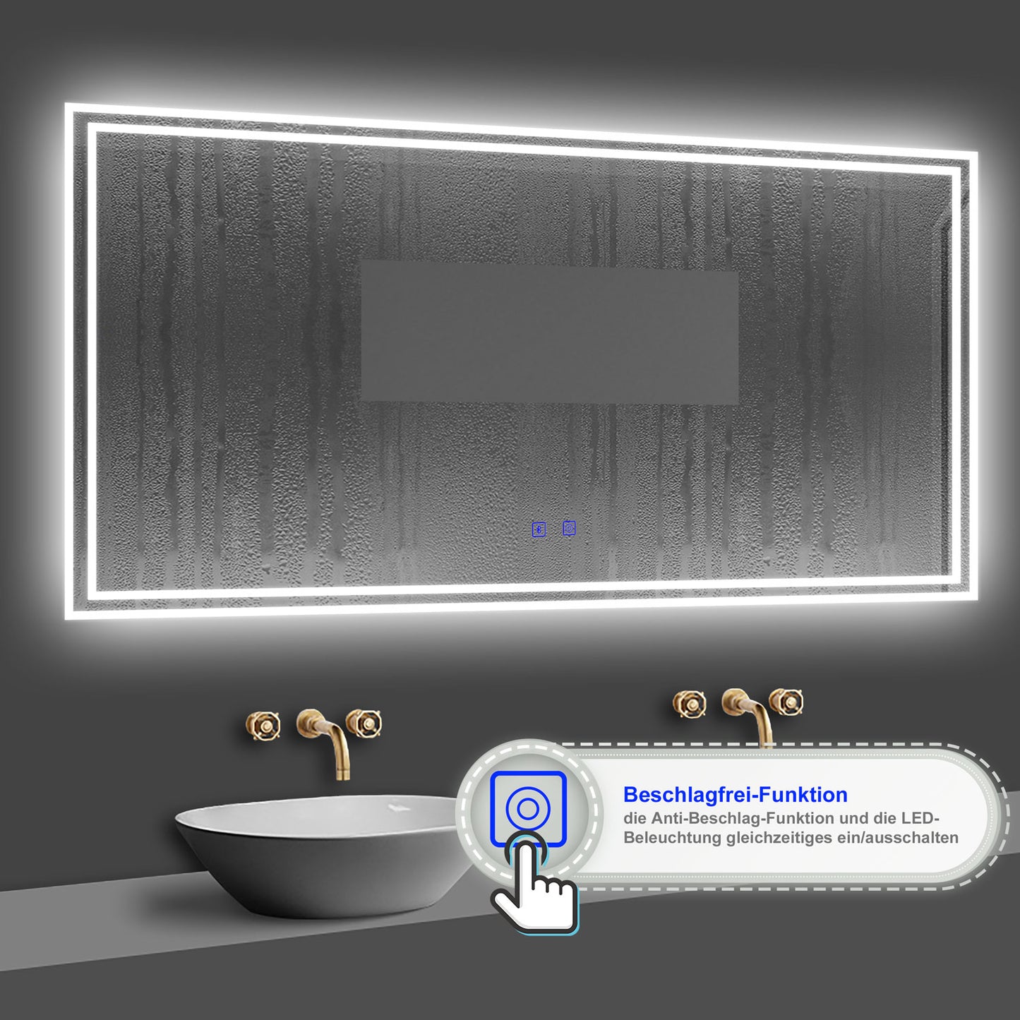 LED Badspiegel 120x70 cm Bluetooth TOUCH BESCHLAGFREI Wandspiegel Kalt/Neutral/Warmweiß ,Dimmbar
