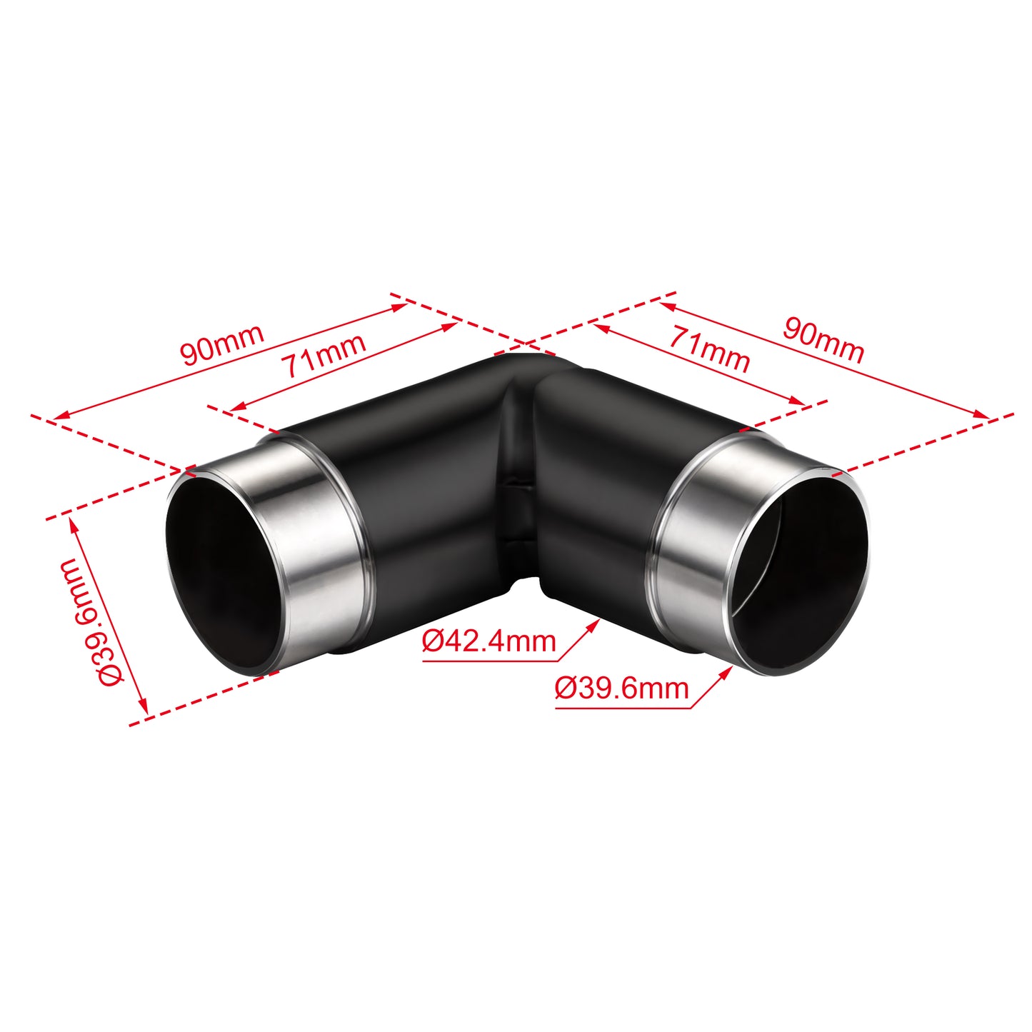 OZEAN Handlaufverbinder Edelstahl Ø 42,4 mm | Gerade oder Flexibel 90°-220° | Silber & Schwarz