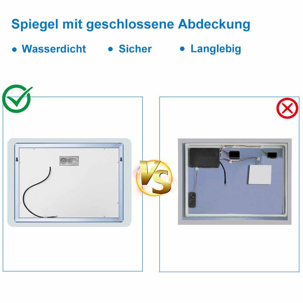 LED Spiegel 80x60 cm Bluetooth LED Schminkspiegel TOUCH BESCHLAGFREI Wandspiegel Kalt/Warmweiß