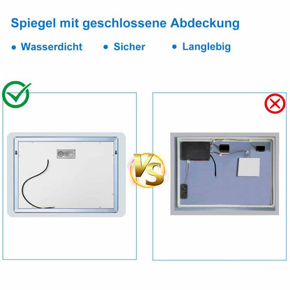 LED Spiegel 80x60 cm Bluetooth LED Schminkspiegel TOUCH BESCHLAGFREI Wandspiegel Kalt/Warmweiß