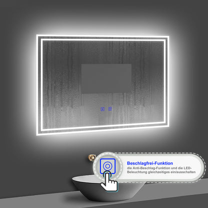 LED Badspiegel 80x60 cm Bluetooth TOUCH BESCHLAGFREI Wandspiegel Kalt/Neutral/Warmweiß ,Dimmbar