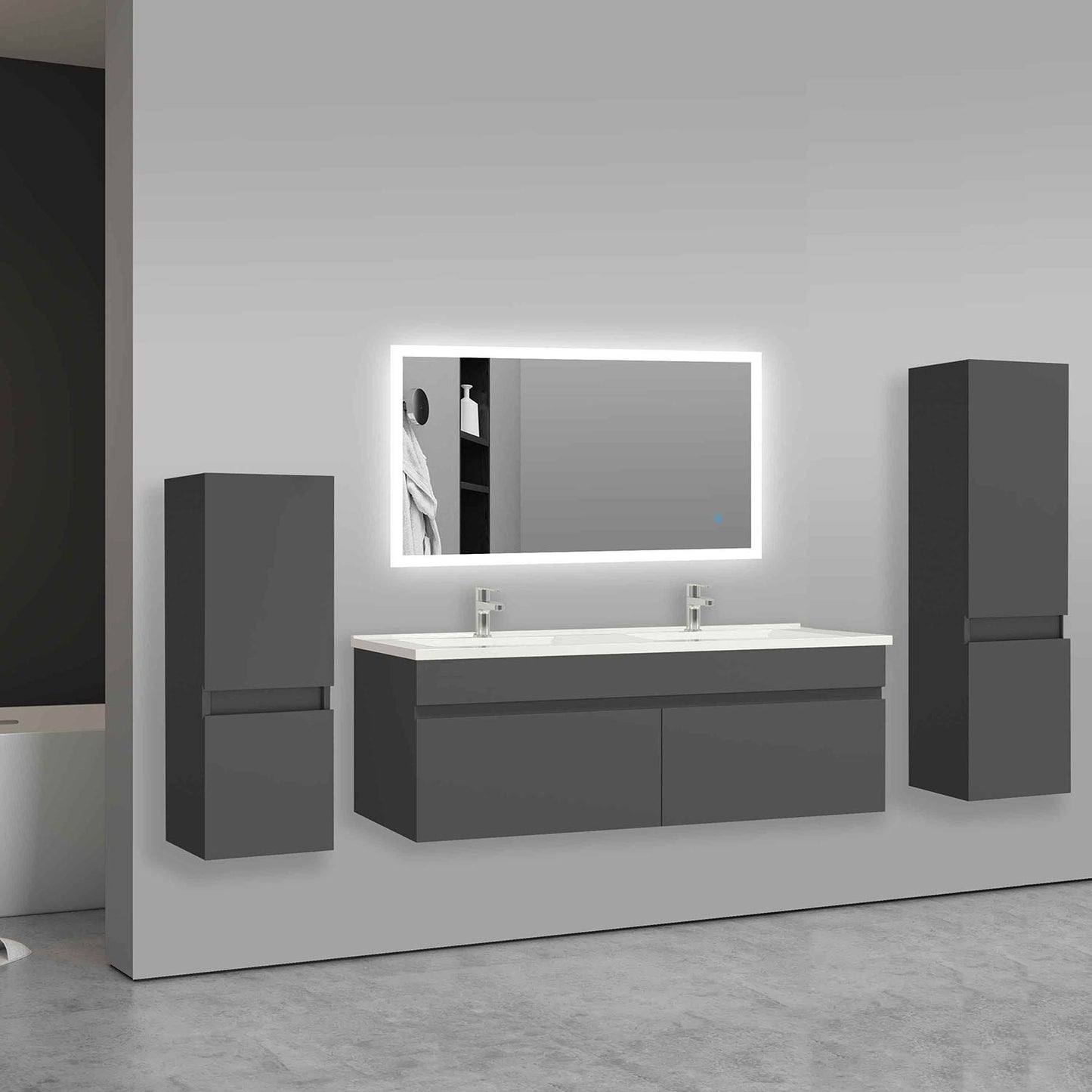 Badmöbel Set ADELA 120 cm Standschrank Anthrazit Waschbecken mit Unterschrank mit Soft-Close Funktion