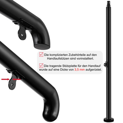 OZEAN Eingangsgeländer Edelstahl verstellbar für 2-5 Stufen | 3.5mm verstärkte Platte | Silber/Schwarz
