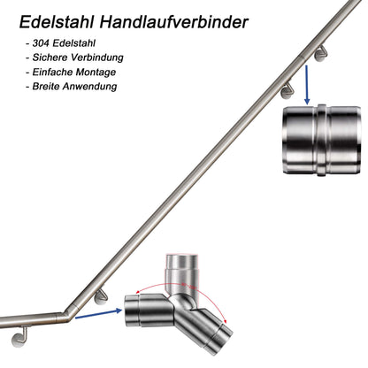 OZEAN Edelstahl Wandhandlauf Set - Silber - 80cm bis 200cm | Treppengeländer für Innen & Außen