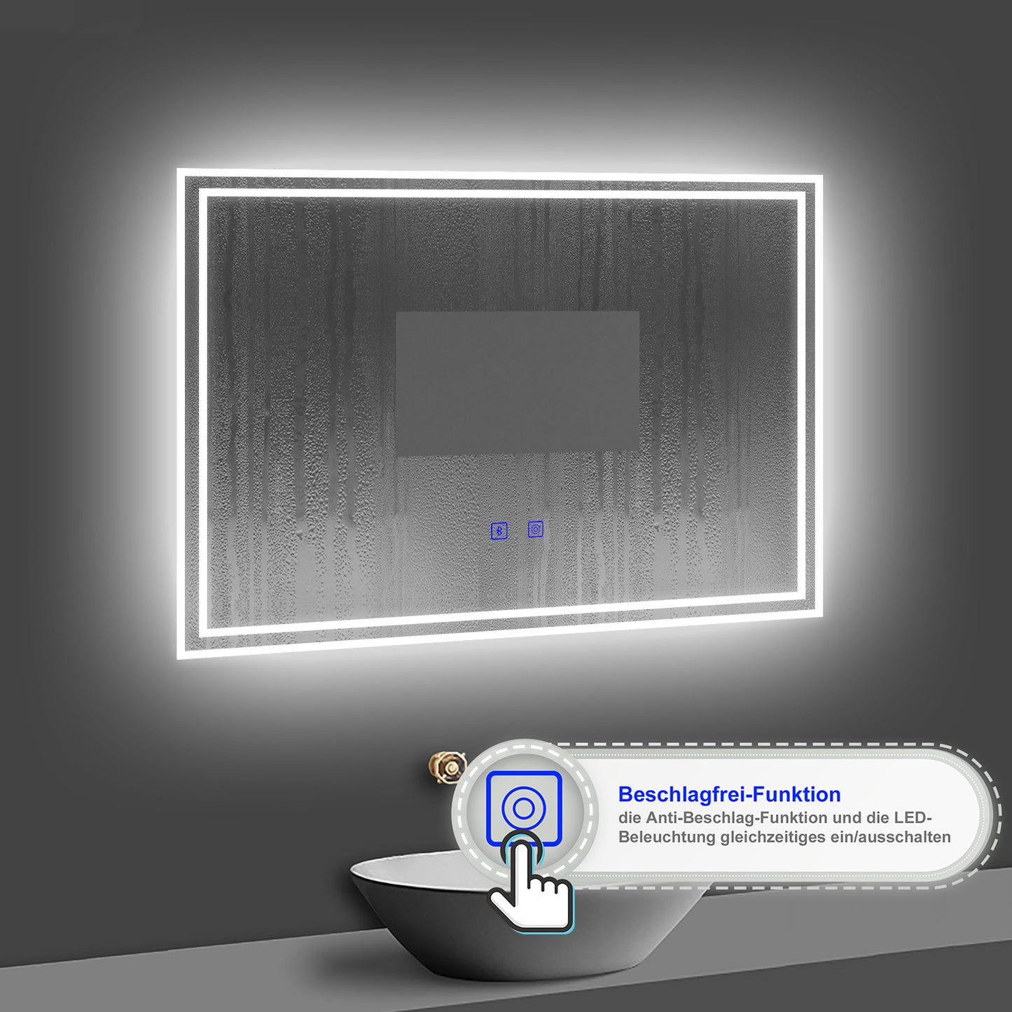 LED Badspiegel 70x50 cm Bluetooth TOUCH BESCHLAGFREI Wandspiegel Kalt/Neutral/Warmweiß ,Dimmbar