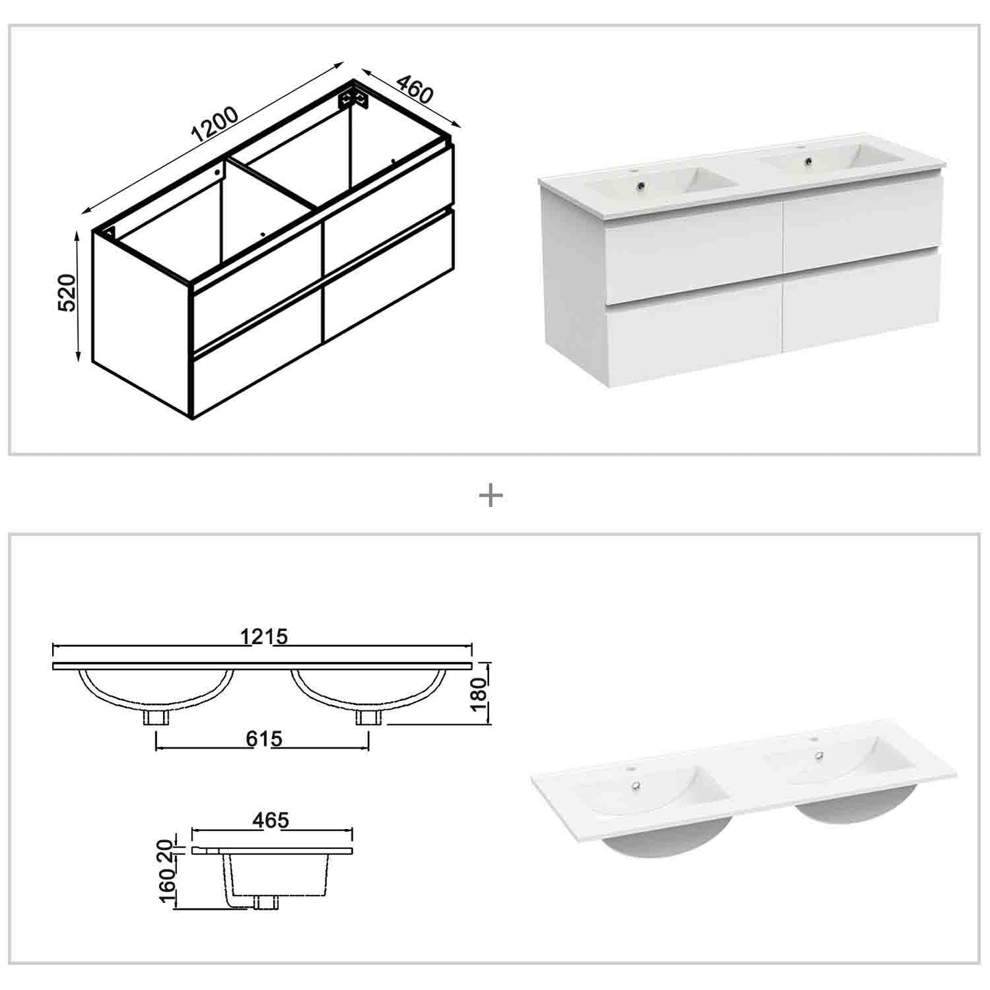 Badmöbel Set 120 cm Weiß Waschbecken mit Unterschrank Soft-Close