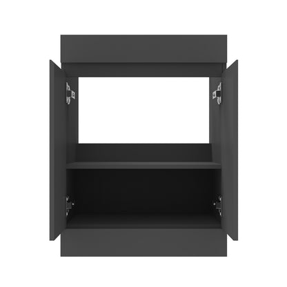 Badmöbel Set 50 cm Breit Dunkelgrau Matt Badezimmermöbel Mineralguss waschbecken mit unterschrank 2 Soft-Close Türen Standschrank
