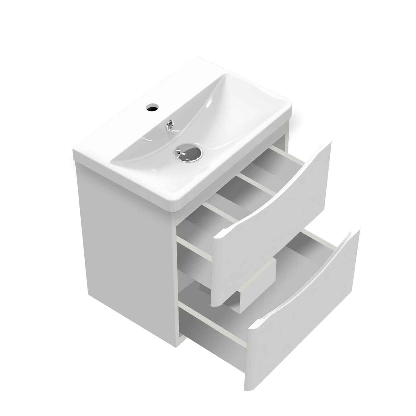 Badmöbel Set 50 cm  Vormontiert Weiß Waschbecken mit Unterschrank inkl. 2-Schubladen Soft-Close Funktion