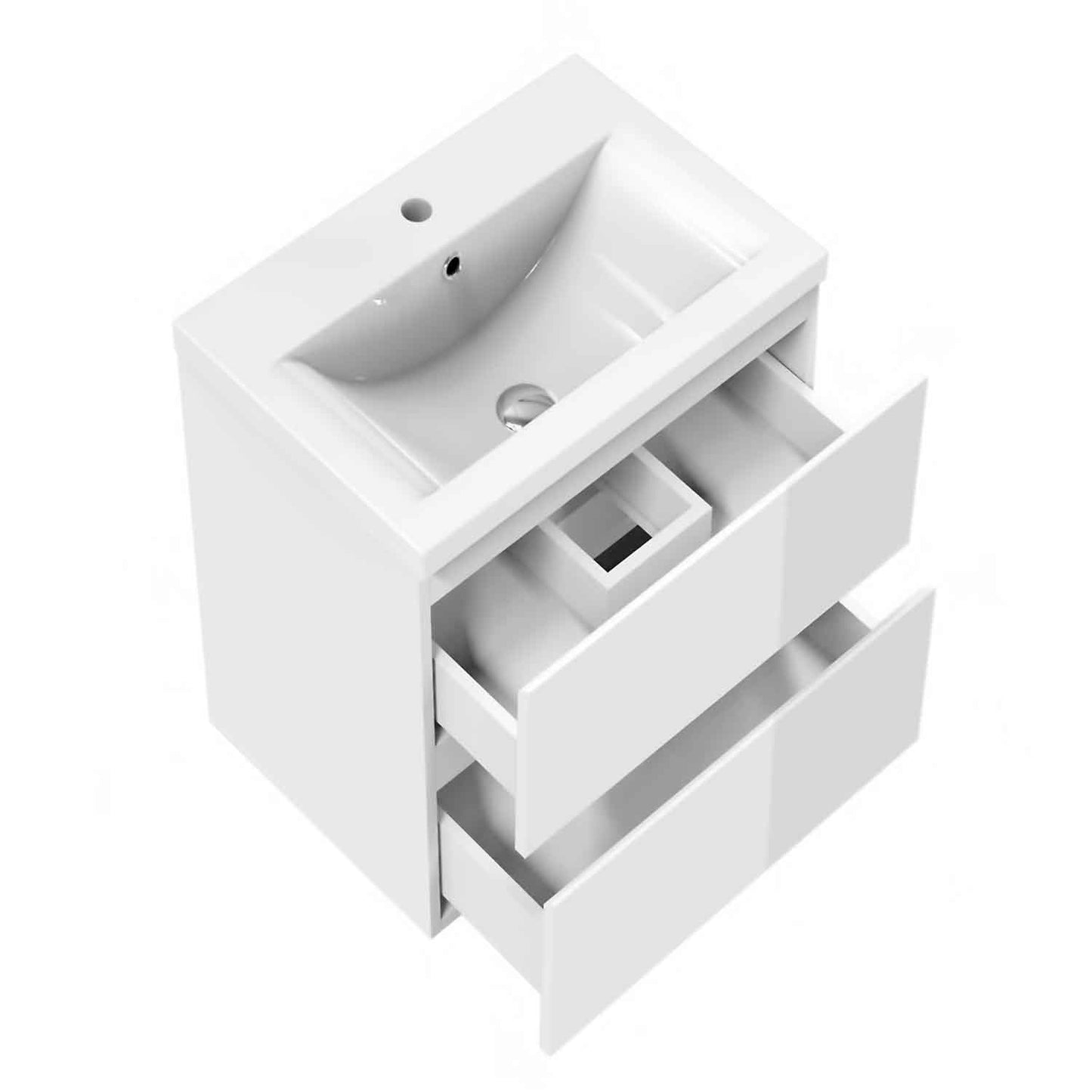 Badmöbel Set 50 cm  Vormontiert Weiß Waschbecken mit Unterschrank inkl. 2-Schubladen Soft-Close Funktion