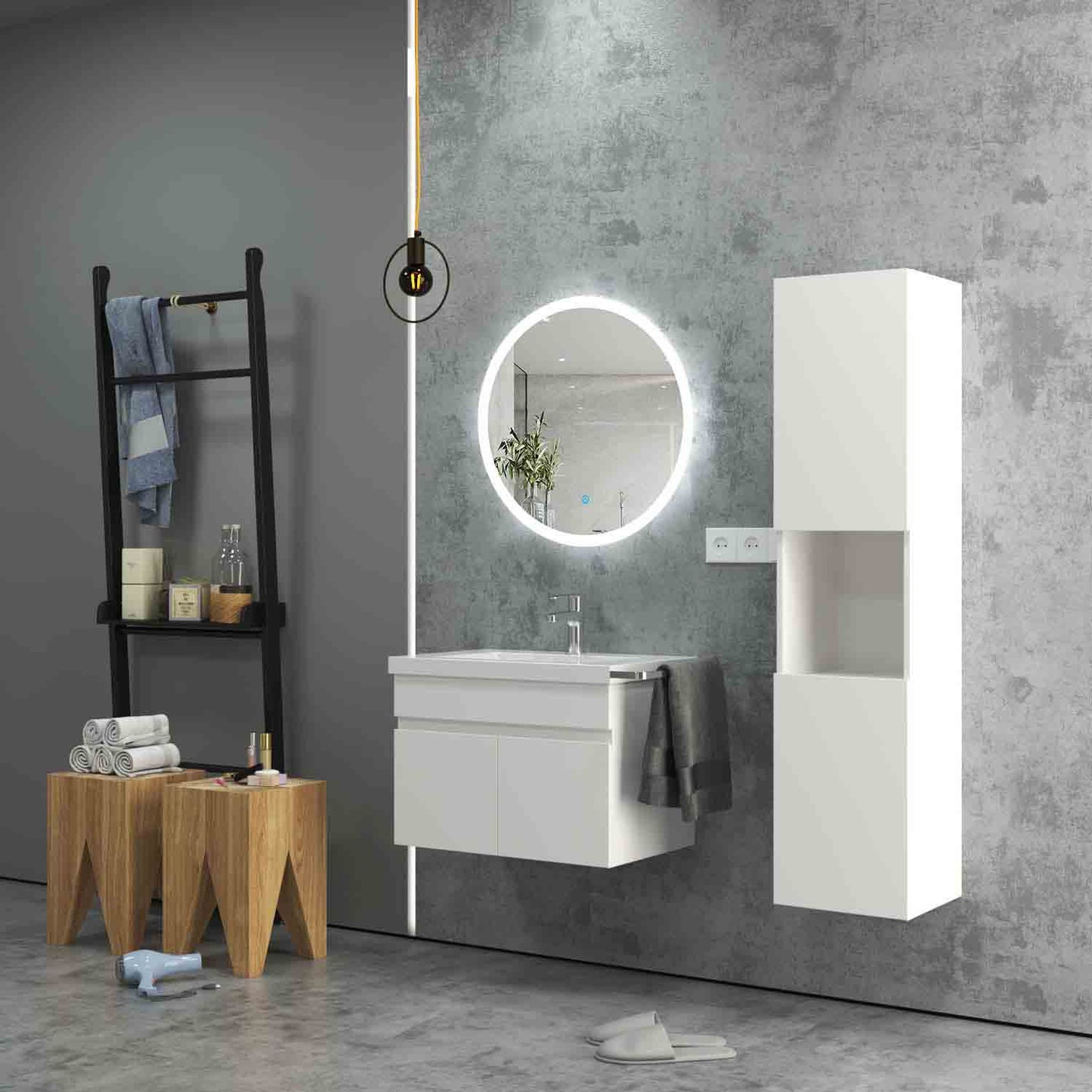 Hochschrank 131 cm hoch Hängeschrank Softclose Weiß-B