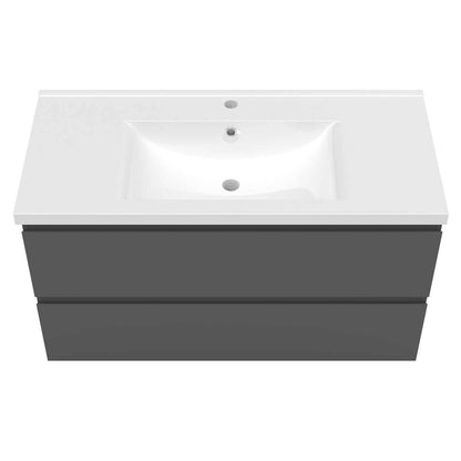 Badmöbel Set 100 cm Anthrazit Waschbecken mit Unterschrank Soft-Close