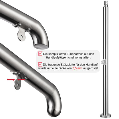 OZEAN Eingangsgeländer Edelstahl verstellbar für 2-5 Stufen | 3.5mm verstärkte Platte | Silber/Schwarz