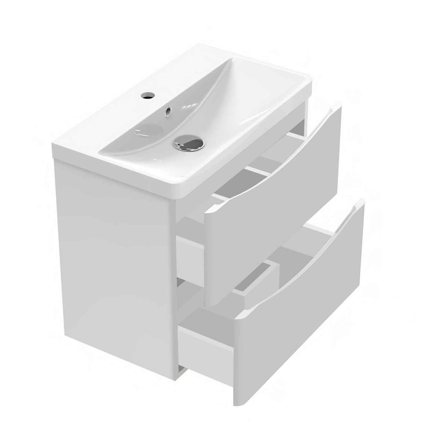 Badmöbel Set 60 cm  Vormontiert Weiß Waschbecken mit Unterschrank inkl. 2-Schubladen Soft-Close Funktion