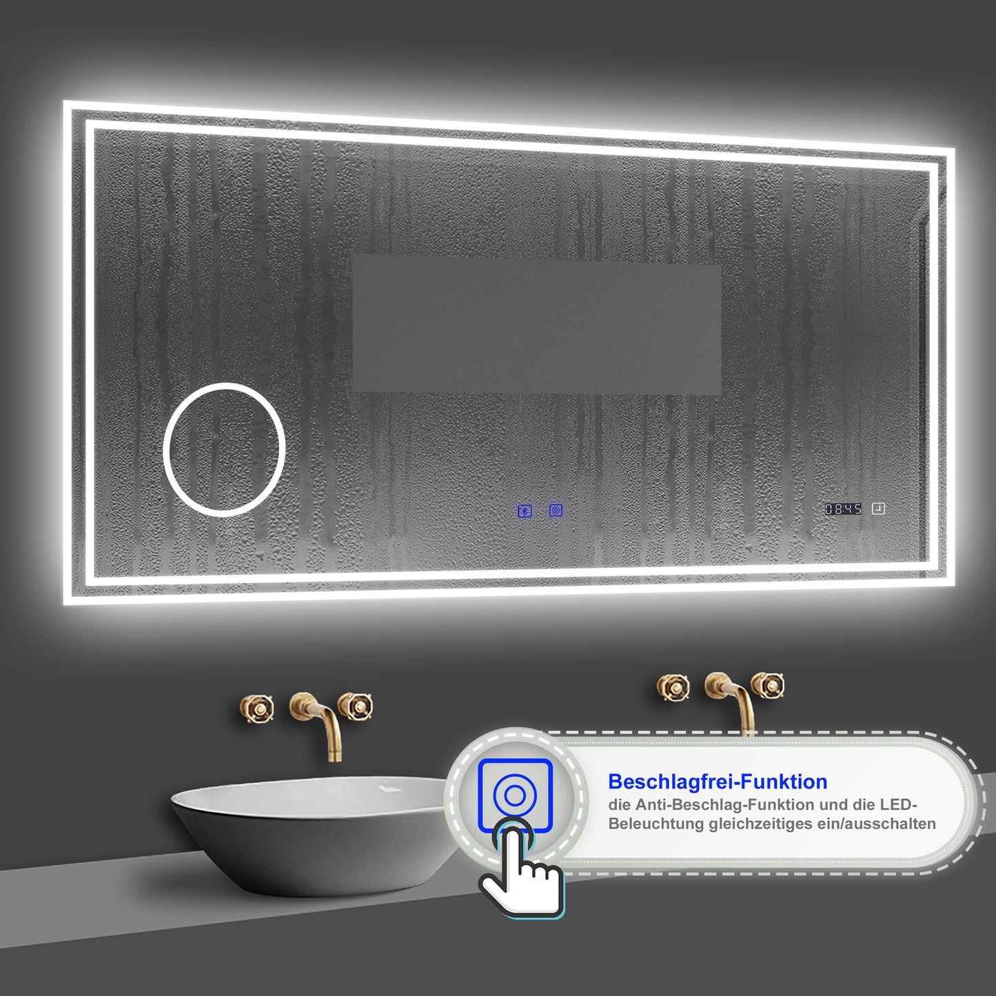 LED Badspiegel 120x70 cm Bluetooth Uhr 3-Facher Schminkspiegel TOUCH Anti-Beschlag  Kalt/Neutral/Warmweiß ,Dimmbar