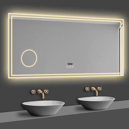 LED Badspiegel 160x80 cm Bluetooth Uhr 3-Facher Schminkspiegel TOUCH Anti-Beschlag  Kalt/Neutral/Warmweiß ,Dimmbar