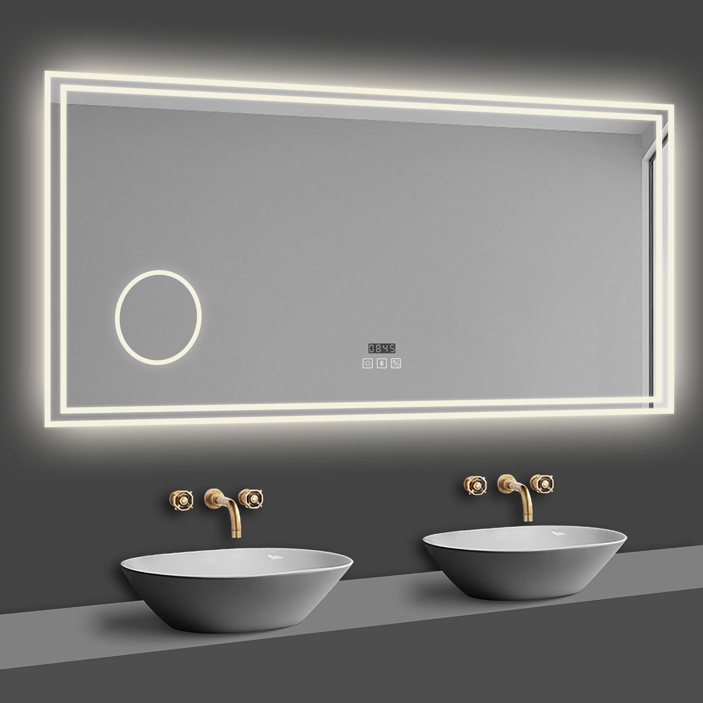 LED Badspiegel 140x80 cm Bluetooth Uhr 3-Facher Schminkspiegel TOUCH Anti-Beschlag  Kalt/Neutral/Warmweiß ,Dimmbar