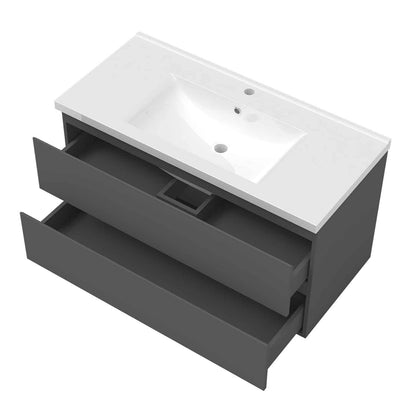 Badmöbel Set 100 cm Anthrazit Waschbecken mit Unterschrank Soft-Close